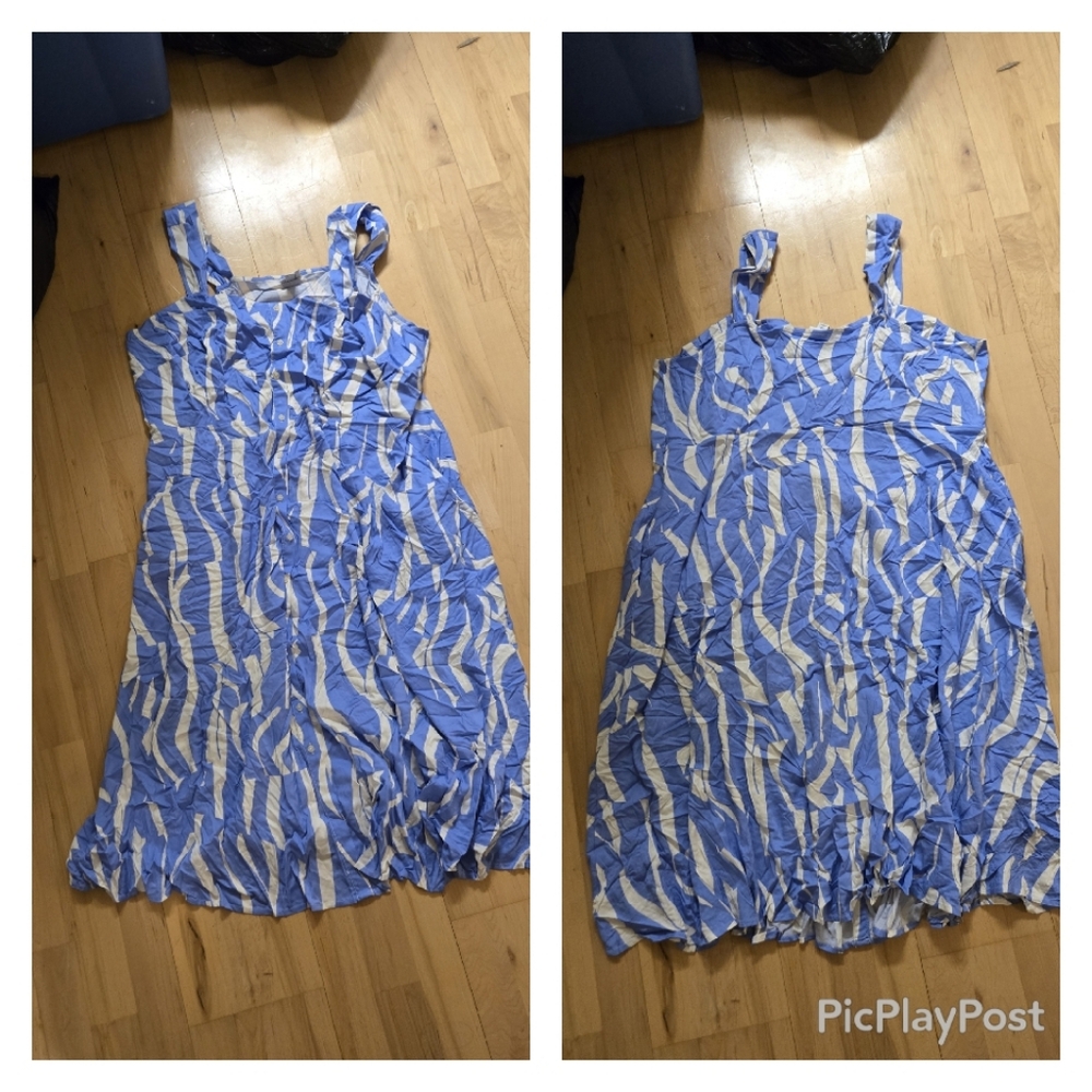 Ava And Viv Blue and White Sleeveless Dress